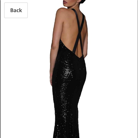 Fits 8-10 Black sequins crossover low back maxi - Picture 3 of 8